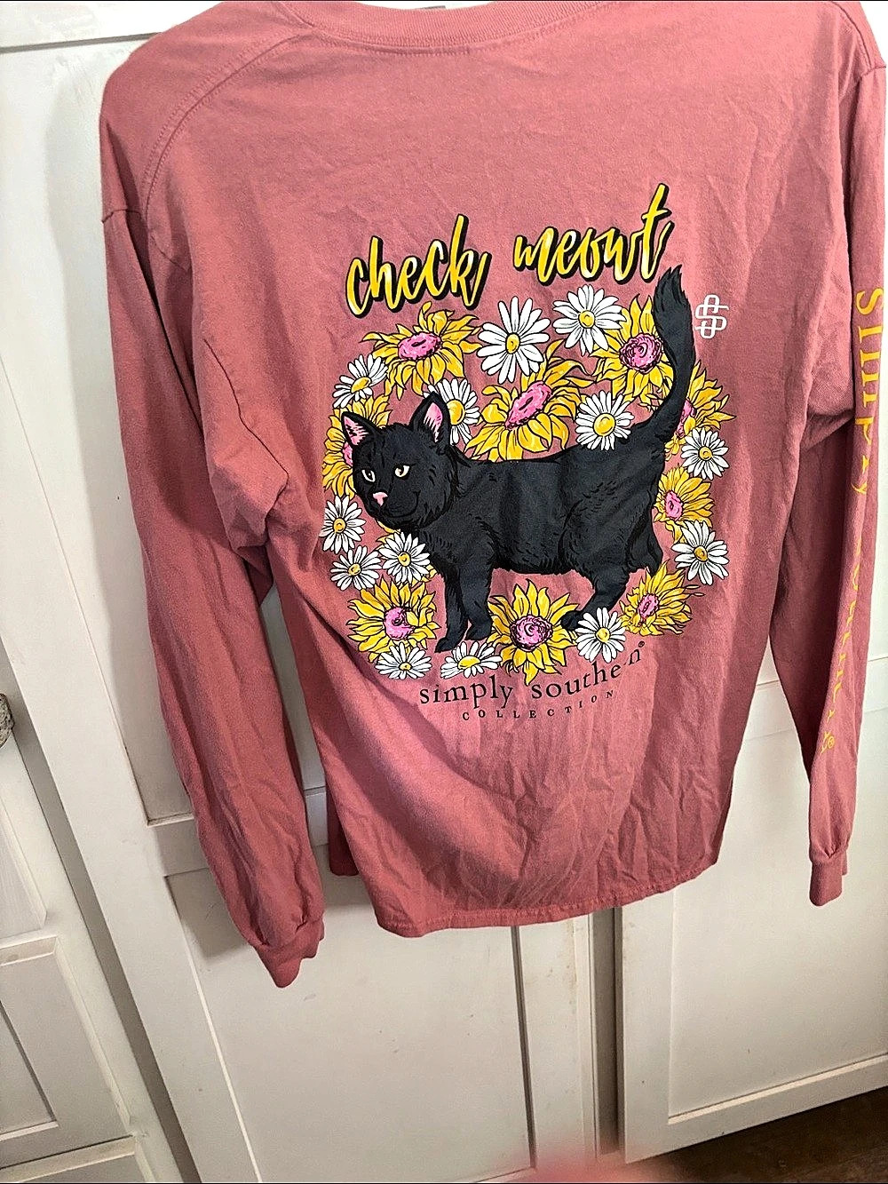 Simply Southern Check Meowt Cat Long Sleeve T-Shirt Floral Long Sleeve Tee in
